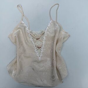 Vintage Elegant Cream Lace Trim Cami Top , Size M
